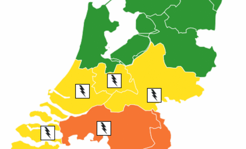 Figuur 3: Waarschuwingskaart KNMI, ook voor de provincie Noord-Brabant is code oranje uitgegeven..
