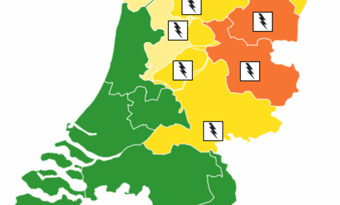 Figuur 5: Waarschuwingskaart KNMI, code oranje voor Drenthe en Overijssel