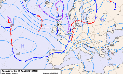 Figuur 2: Weerkaart 24 augustus 2024 18 UTC (20:00 lokale tijd) 