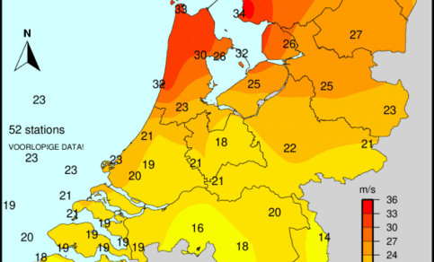 Figuur 2: Hoogst opgetreden windstoten op 27 november 2024