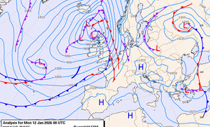 Figuur 2: weerkaart 12 januari 1:00 uur plaatselijke tijd