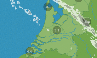 Figuur 2: Radarbeeld en temperatuur om 00:55 uur. 