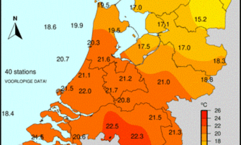 Figuur 5: Gemeten minimumtemperatuur op 26 juni 2026