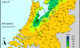 Figuur 2: Neerslaghoeveelheid in millimeters van zaterdag 8:00 UTC (10:00 uur lokale tijd) tot zondag 8:00 UTC (10 uur lokale tijd)