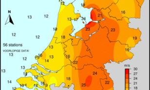 Figuur 5: Hoogste windstoot zondag 28 juni 2026 in m/s