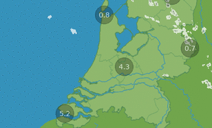 Figuur 3: Radarbeeld en temperatuur om 07:55 uur. 