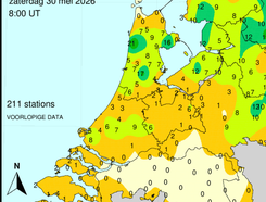 Figuur 5: Neerslaghoeveelheid van 29 mei 10:00 uur tot 30 mei 10:00 uur. 