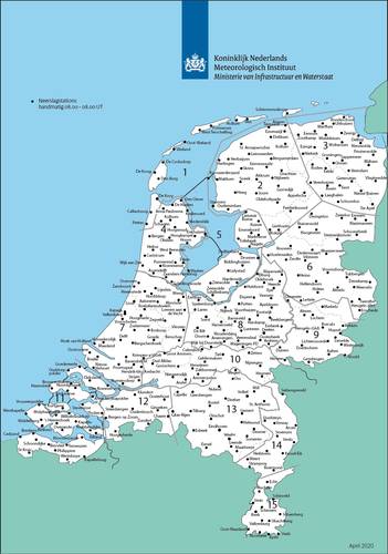 kaart met KNMI-neerslagstations in Nederland