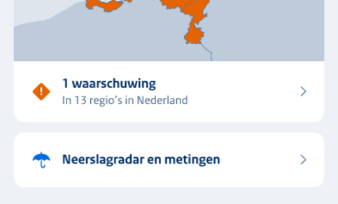 homescherm met waarschuwingen in de KNMI-app