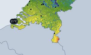 Kaart met metingen temperatuur