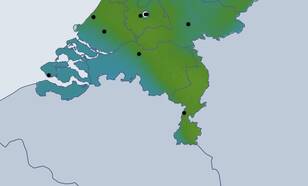 Kaart met metingen temperatuur