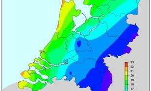 Hoogste uurlijkse windsnelheid (m/s) die eenmaal per jaar wordt overschreden 