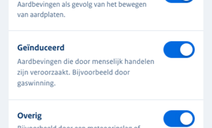 scherm Meldingen instellen voor aardbevingen