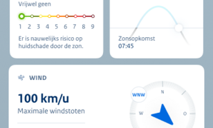 scherm met mogelijk gevaarlijk weer in de meerdaagse tabel 