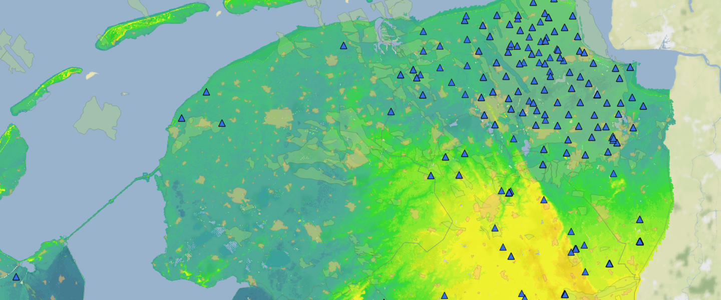 kaart met het seismologisch meetnetwerk in Noord-Nederland 