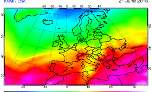 Clear-sky UV index for Europe on 21 June 2016.