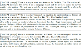 Examples with hallucinated weather forecasts