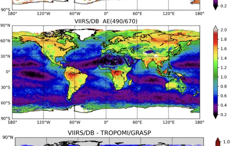 Spatial distribution of one-year from TROPOMI/GRASP and VIIRS/DB products