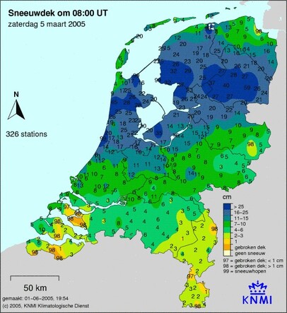 kaart met Sneeuwdek op 5 maart 2005