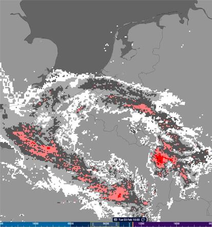 kaart met Radarbeeld 11:00 uur op 3 februari 2026.
