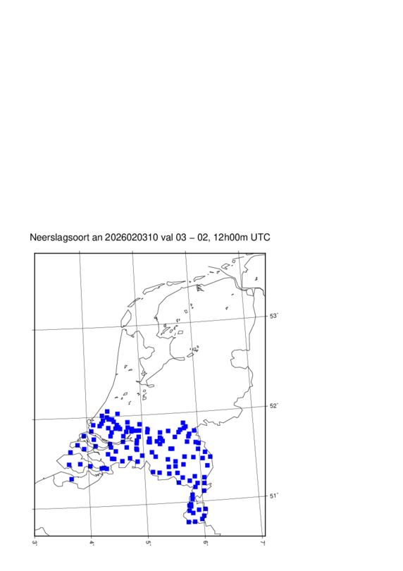 Kaart met de neerslagsoort voor 13:00 uur volgens het wegdekmodel