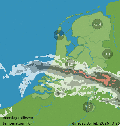 kaart met actueel radarbeeld
