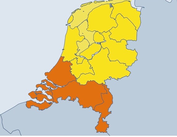 kaart met code oranje en code geel
