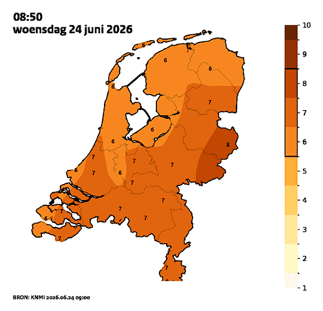 figuur met de hittekracht de afgelopen 6 uur