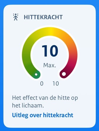afbeelding van de knmi app met hittekracht 10