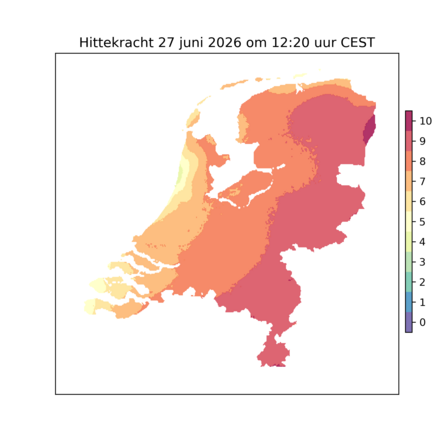 Actuele kaart van de hittekracht