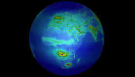 wereldbol met wereldwijde concentratie van stikstofdioxide gemeten door Tropomi