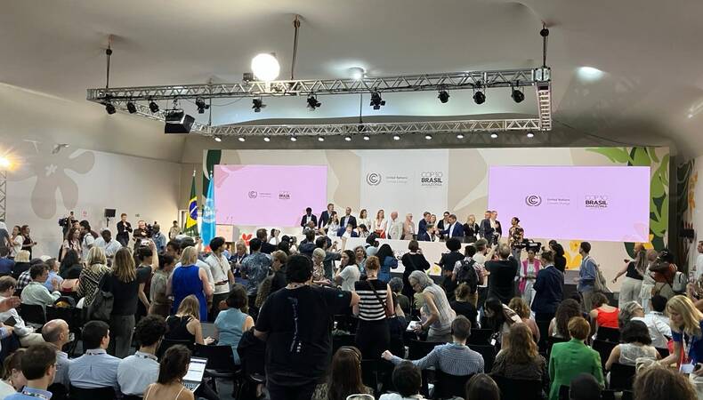 Persconferentie van een groep landen