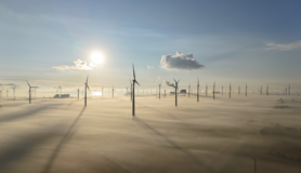 Windturbines boven mist