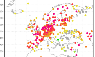 Afwijking van de gemiddelde zomertemperatuur in Europa
