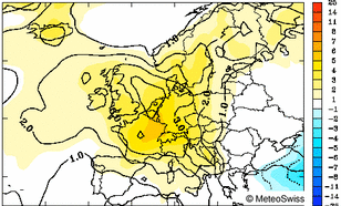 Afwijking gemiddelde temperatuur april 2007 in Europa