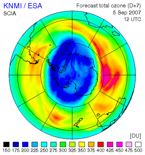 Verwachte ontwikkeling van het ozongat voor 5 september a.s.