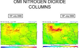 NO2 metingen Ozone Monitoring Instrument OMI op 15 en 18 juli 2006