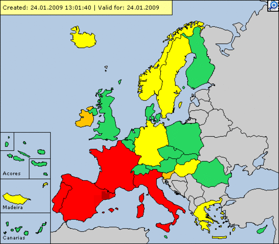 Meteoalarm.eu op 24 januari: weeralarm voor vier landen