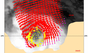 Windveld Dean op 22 augustus gemeten met de scatterometer
