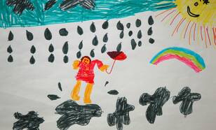 Meisje in de regen, de inzending van de Nederlandse Feija Beersma (5 jaar)