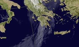 Meteosat High Resolution opname bosbranden Griekenland op 26 augustus 2007 (Bron: Eumetsat)