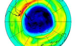 Dikte ozonlaag boven de Zuidpool op 14 september, gebaseerd op metingen van het OMI instrument