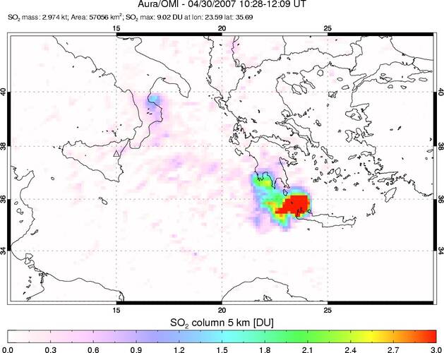 Ozone Monitoring Instrument volgt vulkaanstof Etna