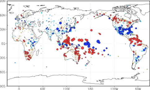 Effecten van El Niño op de neerslag in de wereld in december tot februari (bron: KNMI)