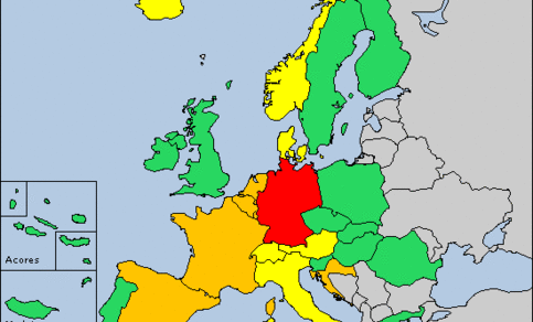 Code oranje of rood voor hitte en onweer in Europa (bron Meteoalarm)