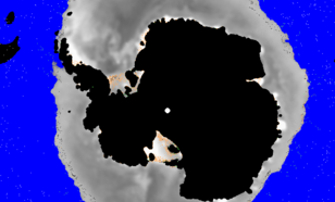 Zuidpoolijs op 7 juli 2010 gemeten door scaterrometer op MetOp-A satelliet. Illustratie: KNMI