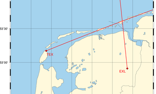 Uit kruispeilingen van de richting van het infrageluid bleek dat de trillingen zijn veroorzaakt dooe een explosie op het eiland Borkum (Bron: KNMI)