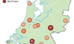 Jaarlijks aantal mistdagen in Nederland (Bron: KNMI, Bosatlas van het klimaat, 2011)