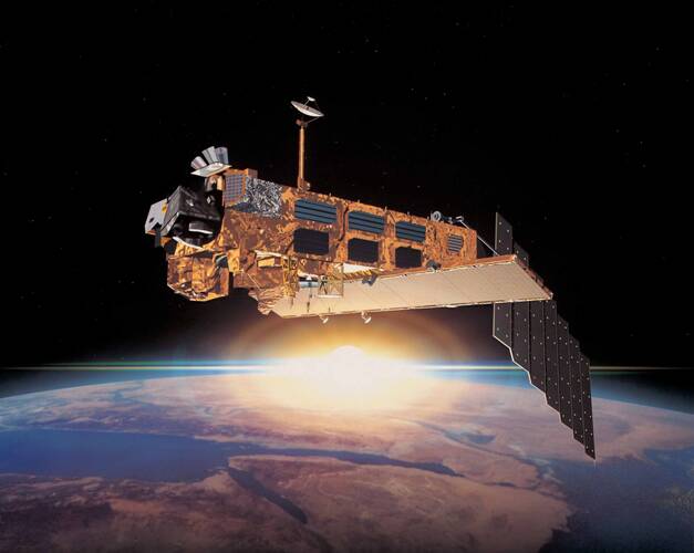 Milieusatelliet ENVISAT met satelietinstrument SCIAMACHY heeft de afgelopen tien jaar een schat aan gegevens opgeleverd (Bron: ESA)