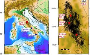 Kaart (links) met de locatie van huidige zwerm en voorbeelden eerdere zwermen en kaart met huidige zwerm (magnitude groter dan 2). ©KNMI